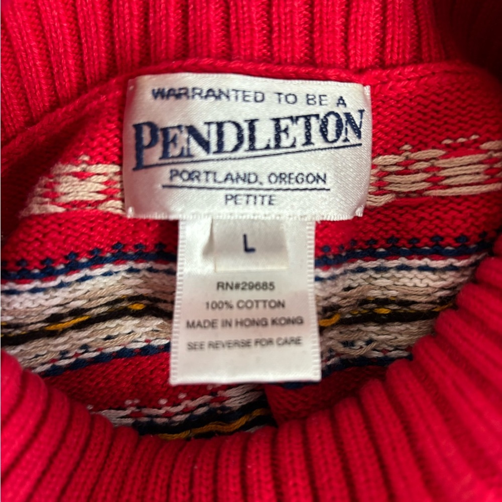 Pendleton Red Multicolor Patterned Turtleneck Swe… - image 3
